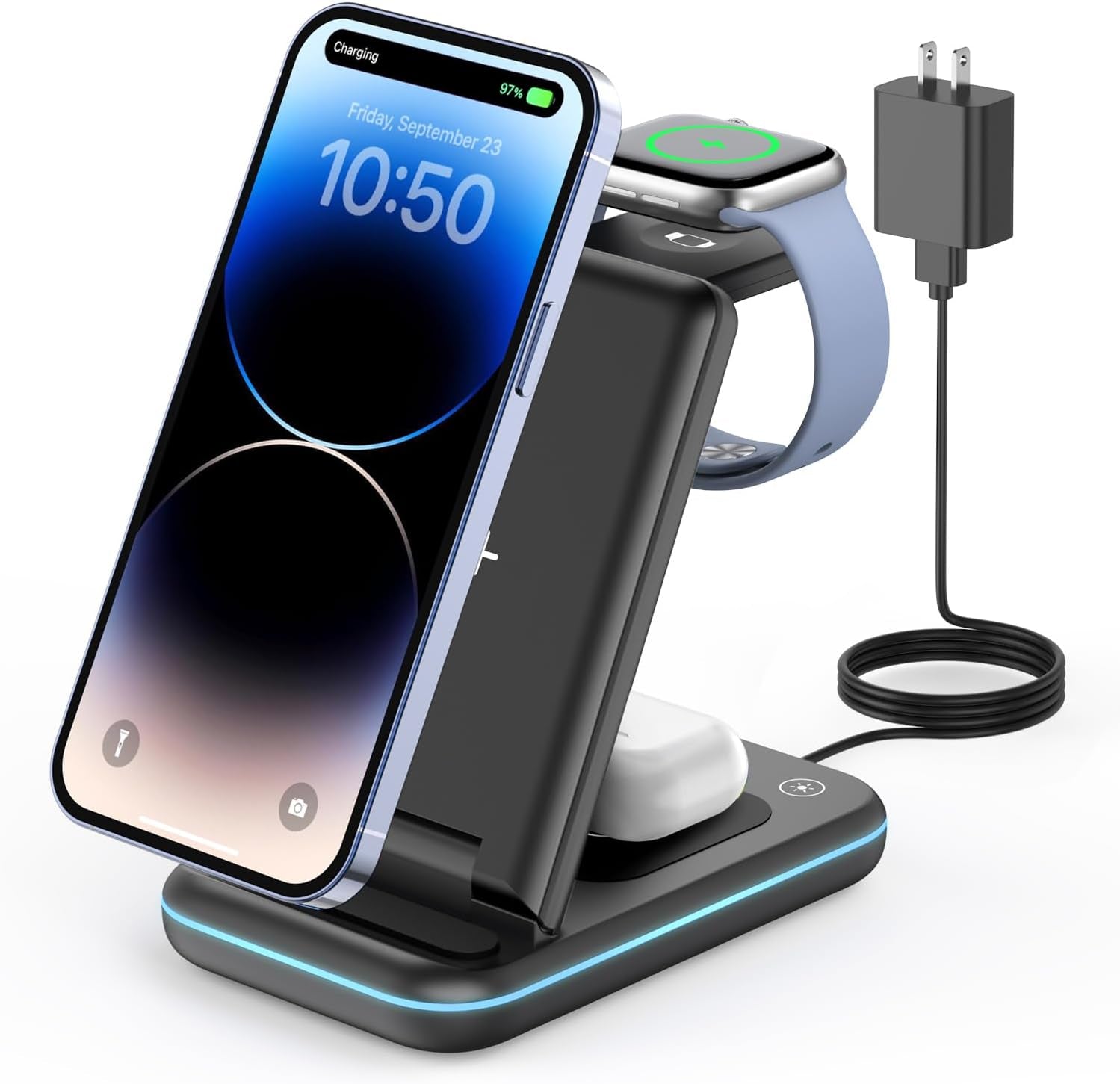 Wireless Charging Stand,  3 in 1 Wireless Charger Dock Station for Apple Watch 6 SE 5 4 3 2, Airpods 2/Pro, Iphone 13Pro Max/13 Pro/13/12/12Pro/11/11 Pro/X/Xr, Qi-Certified Phones