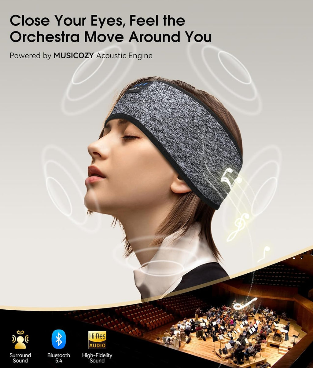 Sleep Headphones Bluetooth 5.4 Headband, Wireless Earphones Music Sleep Earbuds Sleeping Eye Mask with HD Stereo Speakers for Workout Running Travel Yoga, Ideal Gifts for Men Women