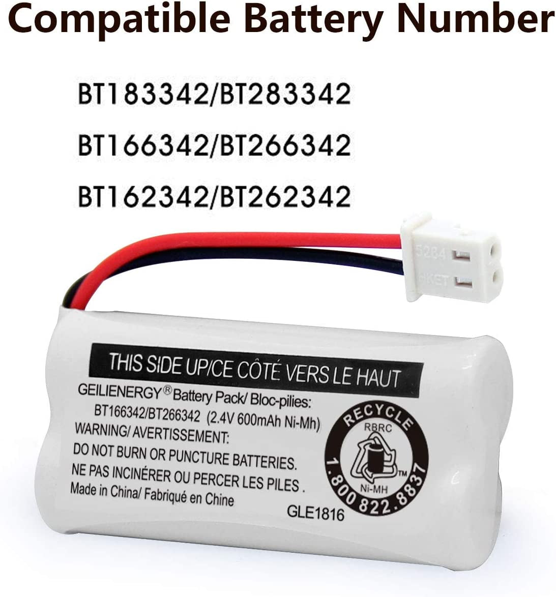 Replacement Battery BT166342 / BT266342 BT183342/BT283342 BT166342/BT266342 Compatible for Cordless Telephones CS6114 CS6419 CS6719 EL52300 Cl80111(Pack of 2)