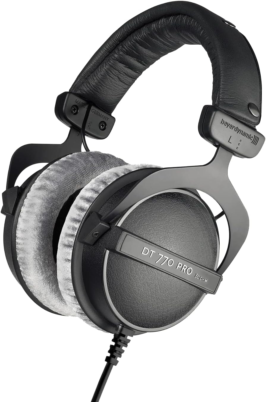 DT 770 PRO 80 Ohm Over-Ear Studio Headphones in Gray. Enclosed Design, Wired for Professional Recording and Monitoring